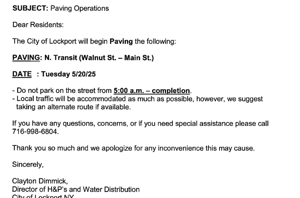 Paving Notice: N. Transit (Walnut St. – Main St.)